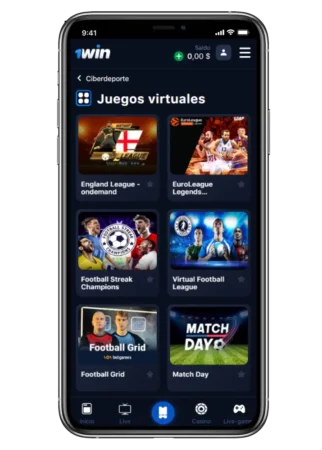 Sección de deportes virtuales de la casa de apuestas 1Win